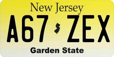 NJ license plate A67ZEX