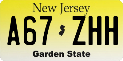NJ license plate A67ZHH