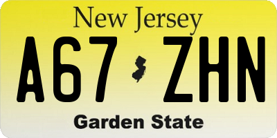 NJ license plate A67ZHN