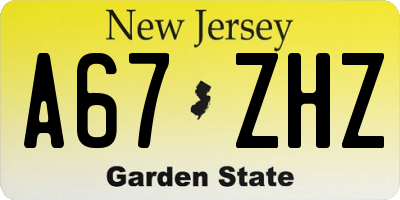 NJ license plate A67ZHZ