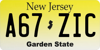 NJ license plate A67ZIC