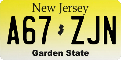 NJ license plate A67ZJN