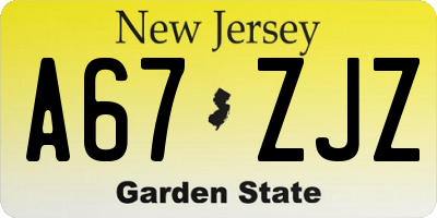 NJ license plate A67ZJZ