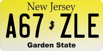 NJ license plate A67ZLE