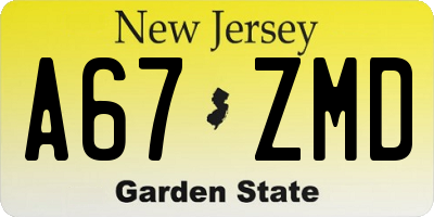 NJ license plate A67ZMD