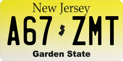 NJ license plate A67ZMT