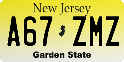NJ license plate A67ZMZ