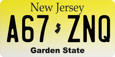 NJ license plate A67ZNQ