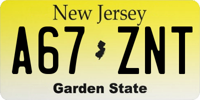 NJ license plate A67ZNT