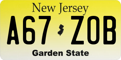 NJ license plate A67ZOB