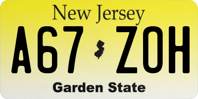 NJ license plate A67ZOH