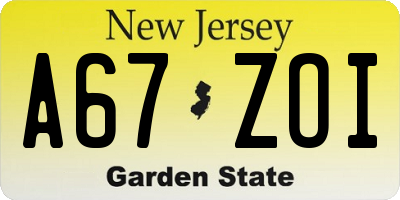 NJ license plate A67ZOI
