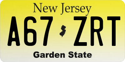NJ license plate A67ZRT