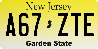 NJ license plate A67ZTE