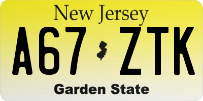 NJ license plate A67ZTK