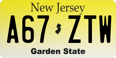 NJ license plate A67ZTW