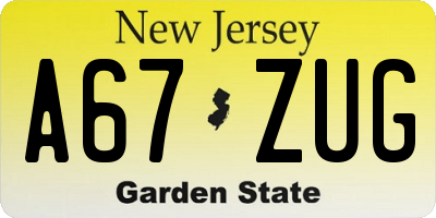 NJ license plate A67ZUG