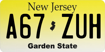 NJ license plate A67ZUH