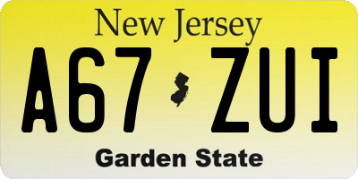 NJ license plate A67ZUI