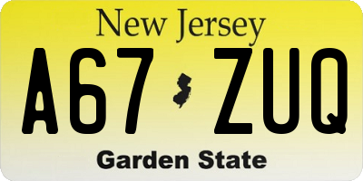 NJ license plate A67ZUQ