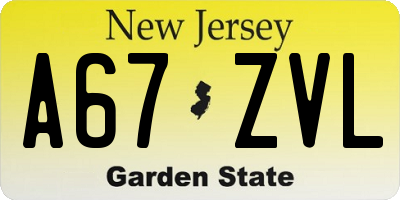 NJ license plate A67ZVL