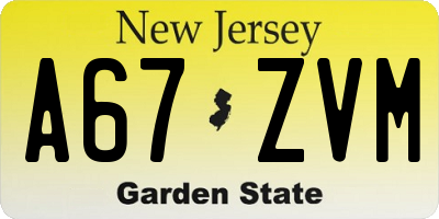 NJ license plate A67ZVM