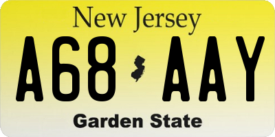 NJ license plate A68AAY