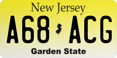 NJ license plate A68ACG