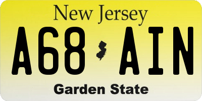 NJ license plate A68AIN