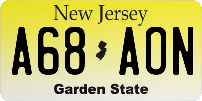 NJ license plate A68AON