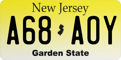 NJ license plate A68AOY