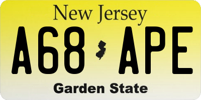 NJ license plate A68APE