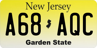 NJ license plate A68AQC