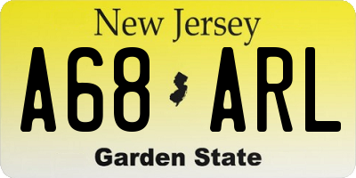 NJ license plate A68ARL
