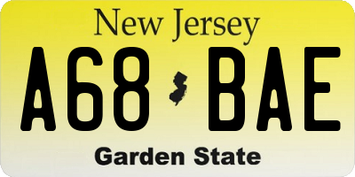 NJ license plate A68BAE