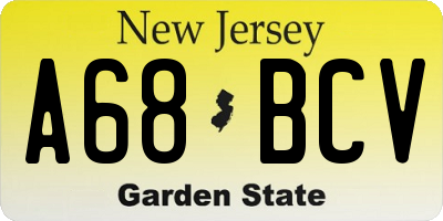 NJ license plate A68BCV