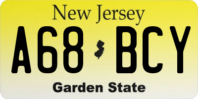 NJ license plate A68BCY