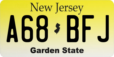 NJ license plate A68BFJ