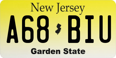 NJ license plate A68BIU