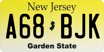 NJ license plate A68BJK