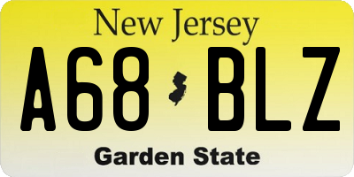 NJ license plate A68BLZ
