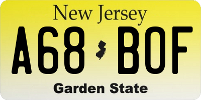 NJ license plate A68BOF