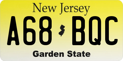 NJ license plate A68BQC