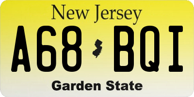 NJ license plate A68BQI