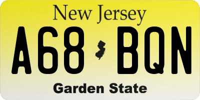NJ license plate A68BQN