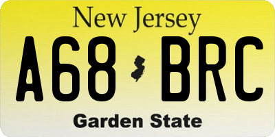 NJ license plate A68BRC