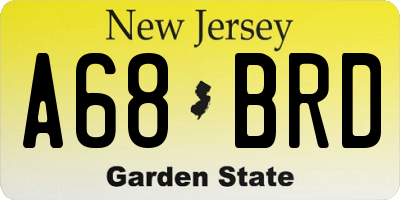 NJ license plate A68BRD