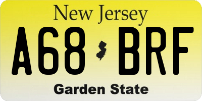 NJ license plate A68BRF
