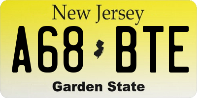 NJ license plate A68BTE
