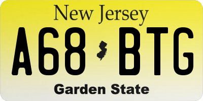 NJ license plate A68BTG